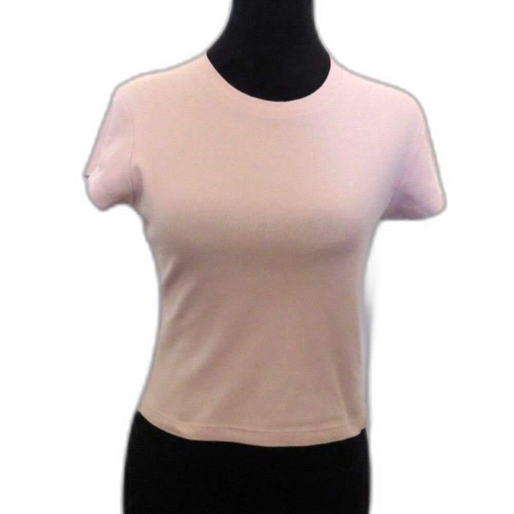 Uniqlo Women's Fitted Crew Neck Baby T-shirt Crop Top Pink M EUC - Picture 4 of 7